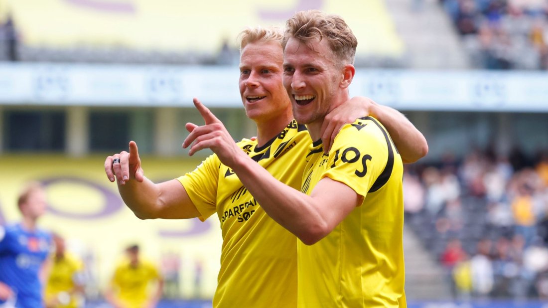 Joacim var på lån i IK Start i 2022 fra Haugesund. Her sammen med vår kaptein, Eirik Schulze. Foto: Tor Erik Schrøder, NTB