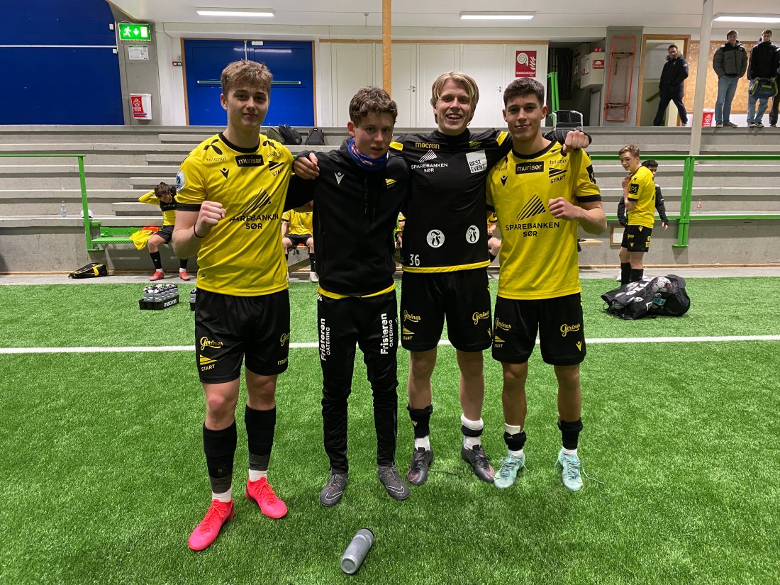 Start G18s målscorere i 6-2-seieren over Strømsgodset – f.v.: Sander Svela (3), Adrian Nilsen, Bernhard Salvesen og Elias Nahiry. Foto: Egil Olsen.