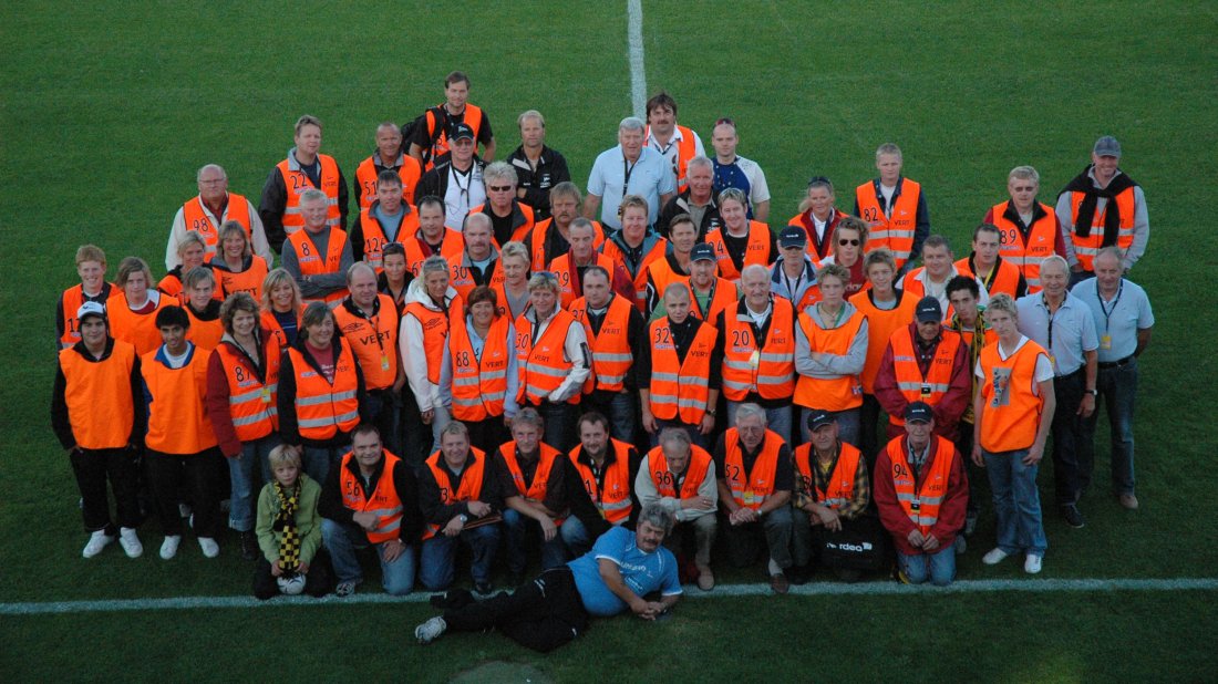 Half of the volunteers at a 2006 league match at Kristiansand Stadium were on duty (the rest were working elsewhere).